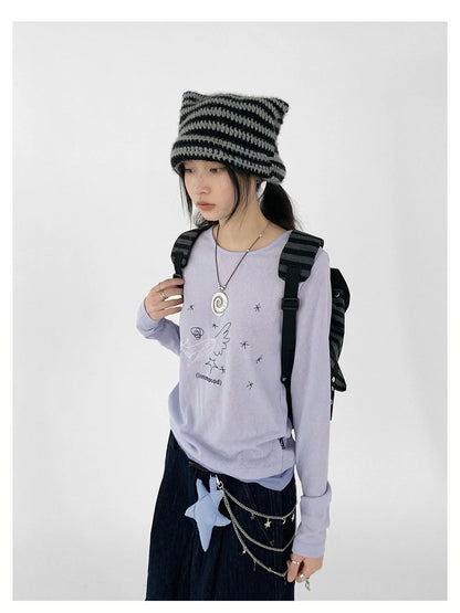 Silent Whale Wing Embroidery Spliced T-shirt