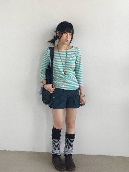 innomoood Silver Foil Print Colorful Striped Round Neck Women&