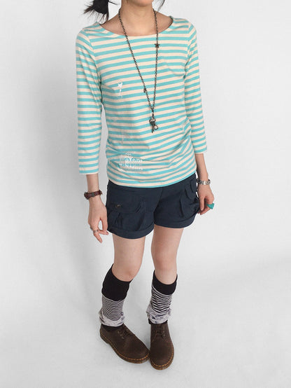 innomoood Silver Foil Print Colorful Striped Round Neck Women&