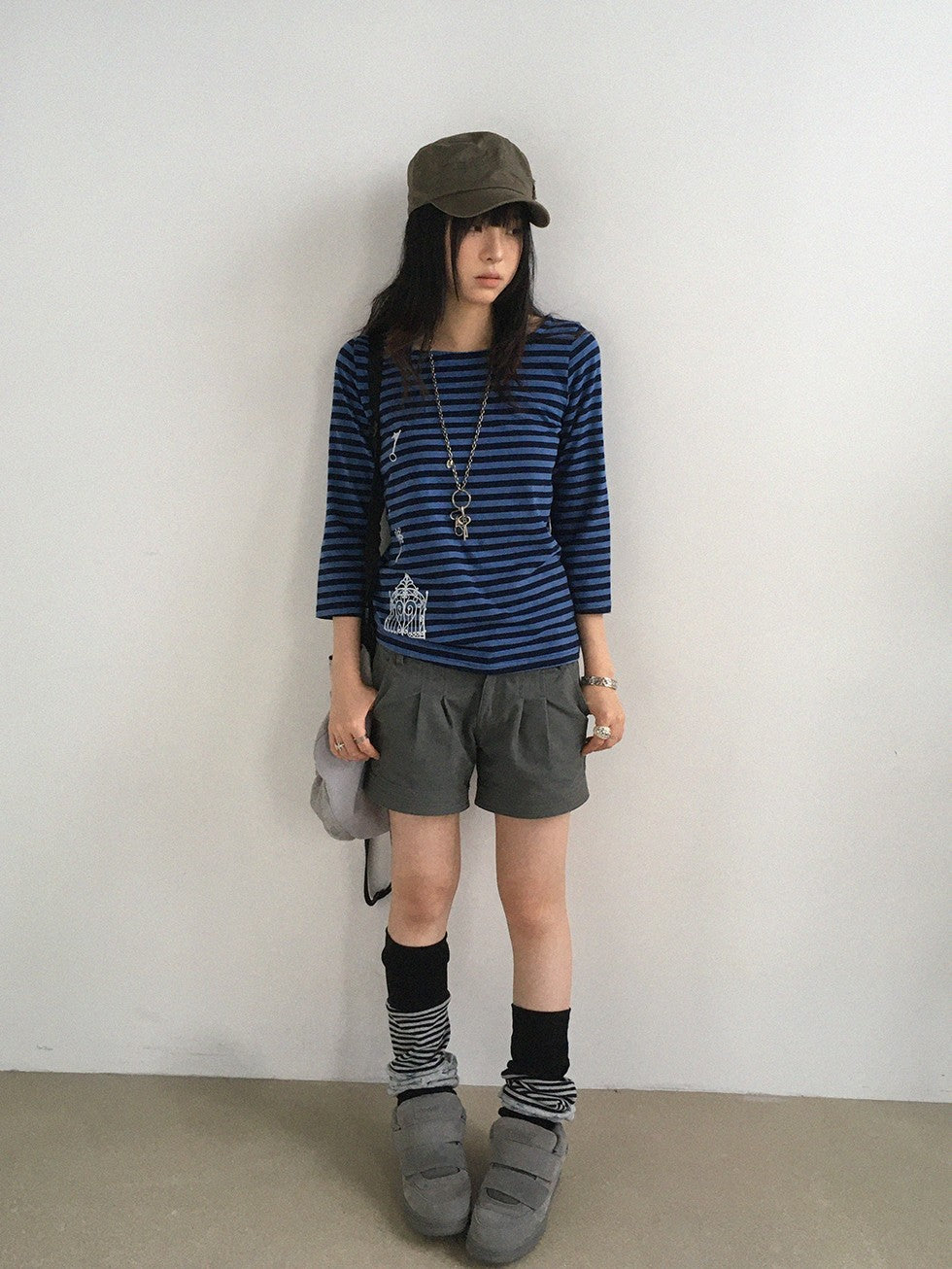 innomoood Silver Foil Print Colorful Striped Round Neck Women&