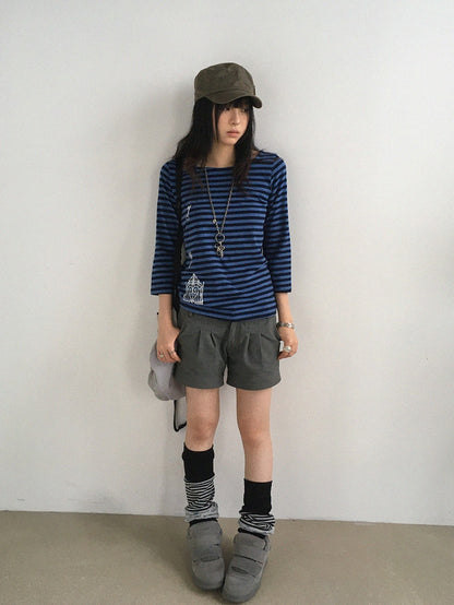 innomoood Silver Foil Print Colorful Striped Round Neck Women&