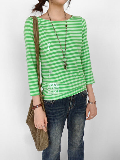 innomoood Silver Foil Print Colorful Striped Round Neck Women&