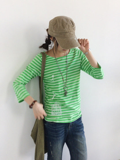 innomoood Silver Foil Print Colorful Striped Round Neck Women&