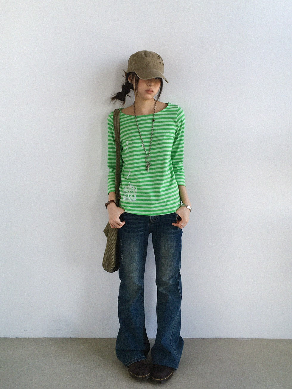innomoood Silver Foil Print Colorful Striped Round Neck Women&