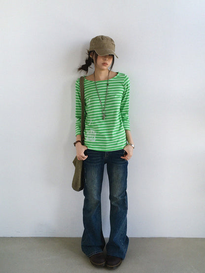 innomoood Silver Foil Print Colorful Striped Round Neck Women&