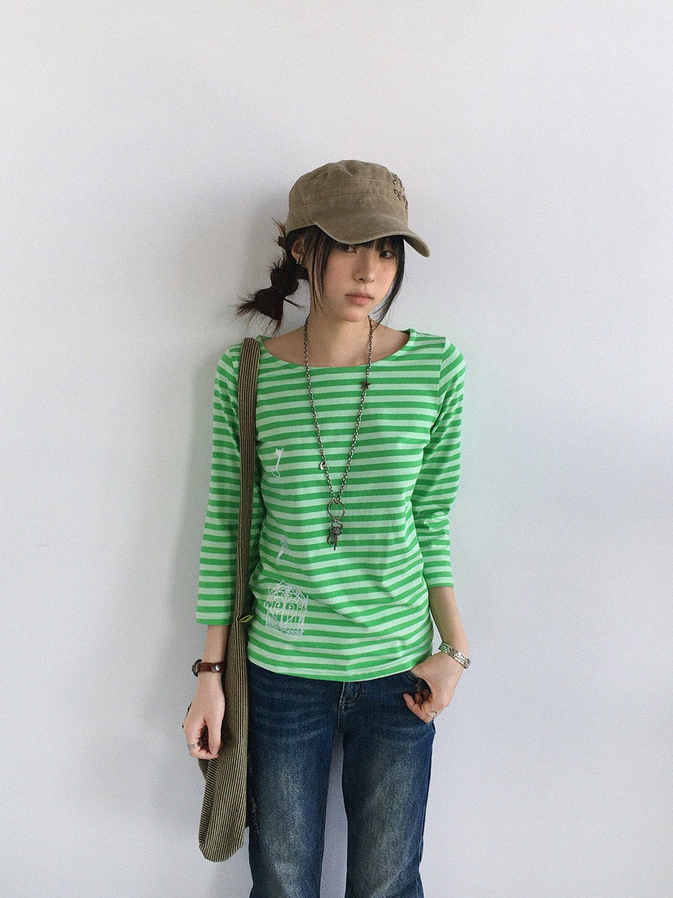 innomoood Silver Foil Print Colorful Striped Round Neck Women&