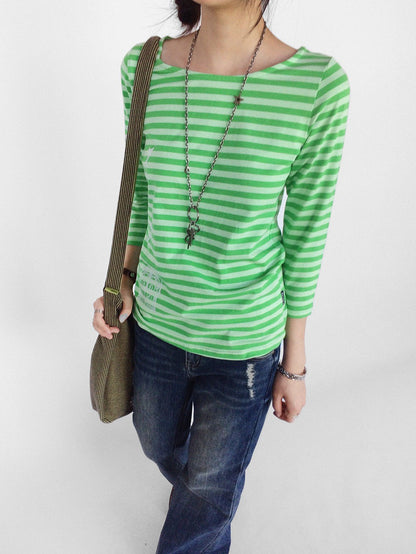 innomoood Silver Foil Print Colorful Striped Round Neck Women&