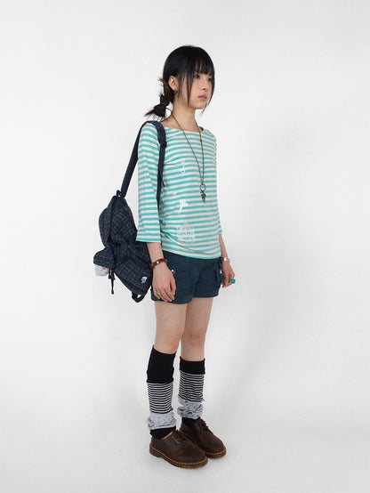innomoood Silver Foil Print Colorful Striped Round Neck Women&