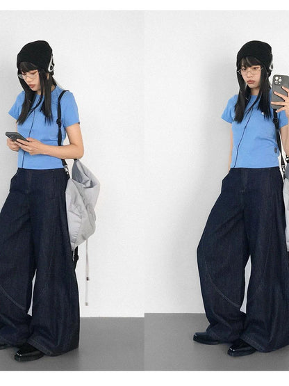 Slim Fit Flared Denim Pants With Vintage Wash