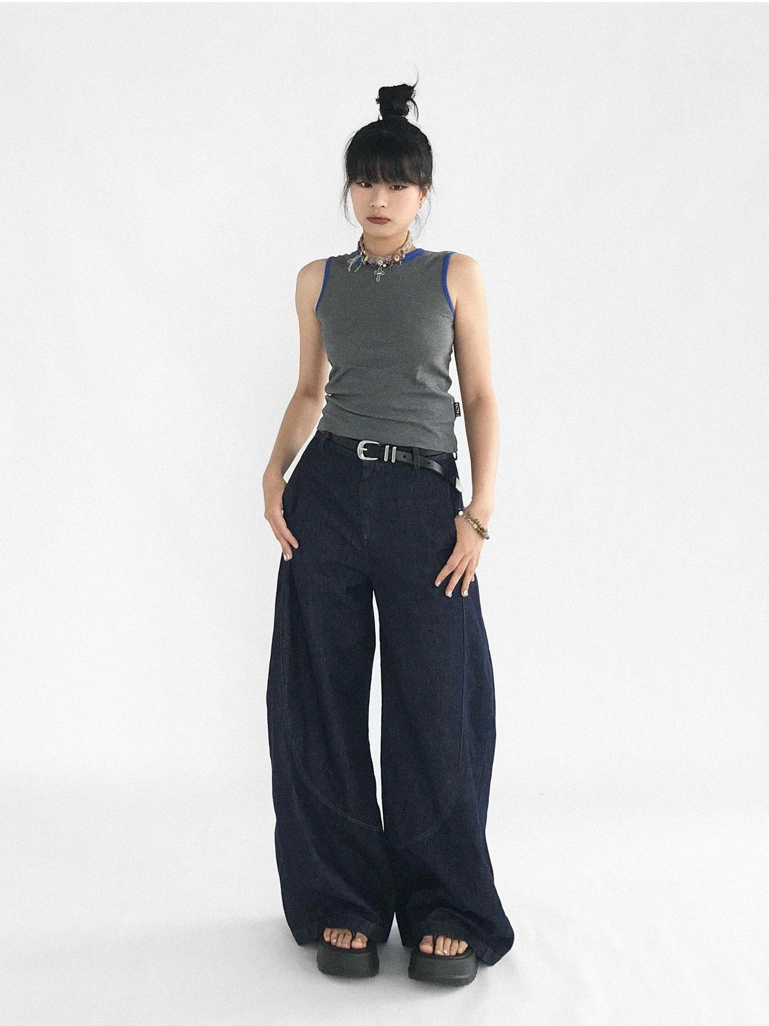 innomoood Slim Fit Flared Denim Pants With Vintage Wash