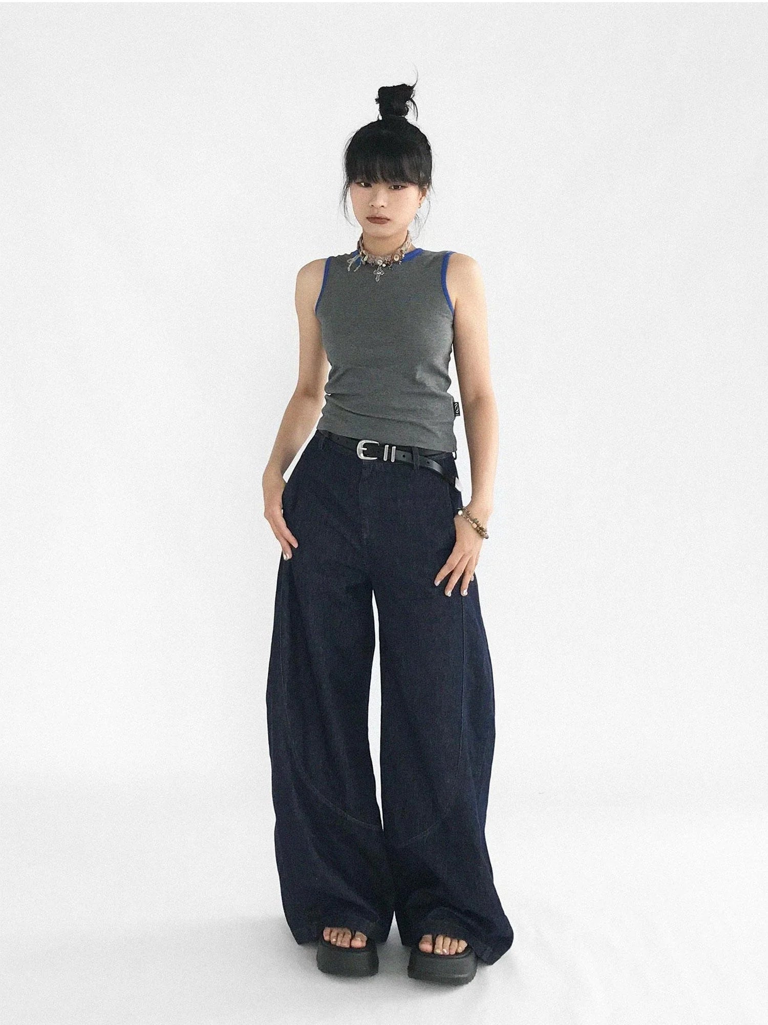 Slim Fit Flared Denim Pants With Vintage Wash
