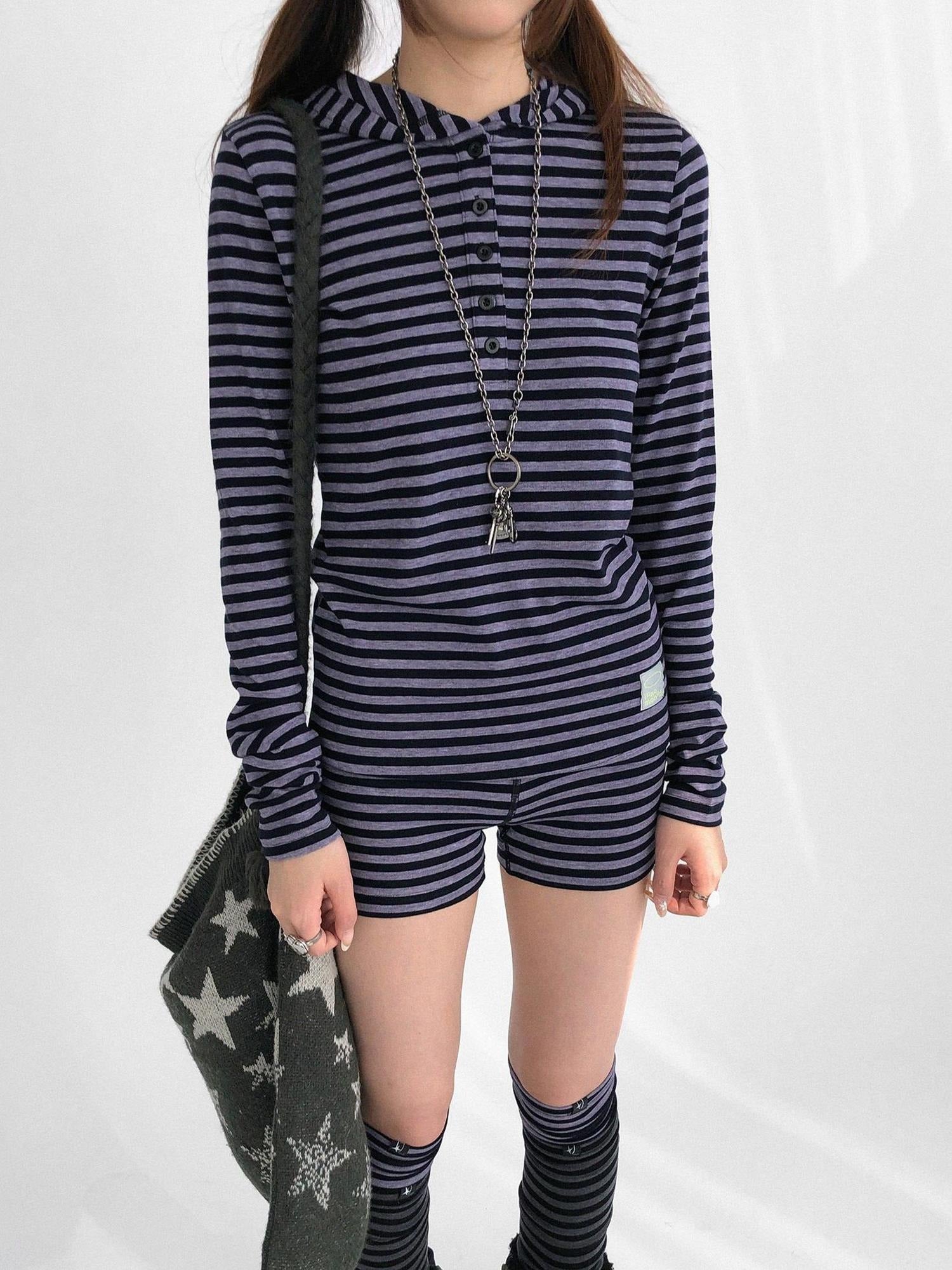 innomoood Slim Fit Striped Hooded Long Sleeve Casual Comfortable Women T-Shirt