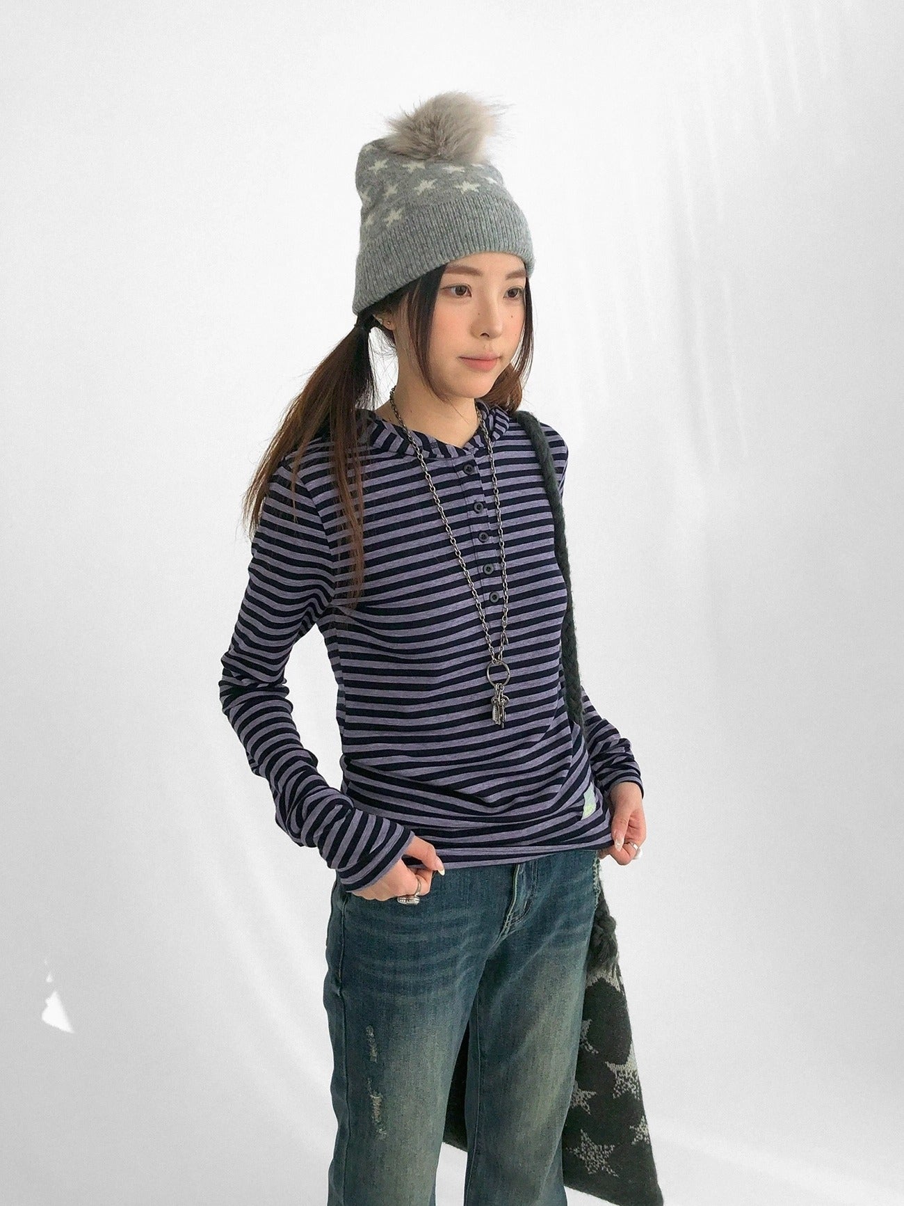 innomoood Slim Fit Striped Hooded Long Sleeve Casual Comfortable Women T-Shirt