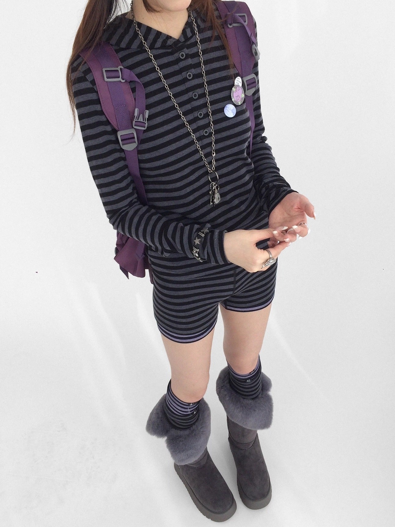 innomoood Slim Fit Striped Hooded Long Sleeve Casual Comfortable Women T-Shirt