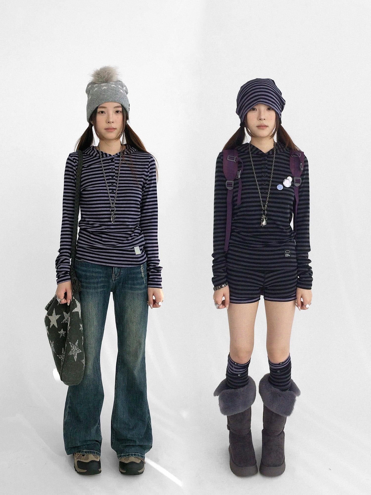 innomoood Slim Fit Striped Hooded Long Sleeve Casual Comfortable Women T-Shirt