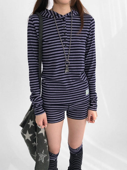 innomoood Slim Fit Striped Hooded Long Sleeve Casual Comfortable Women T-Shirt