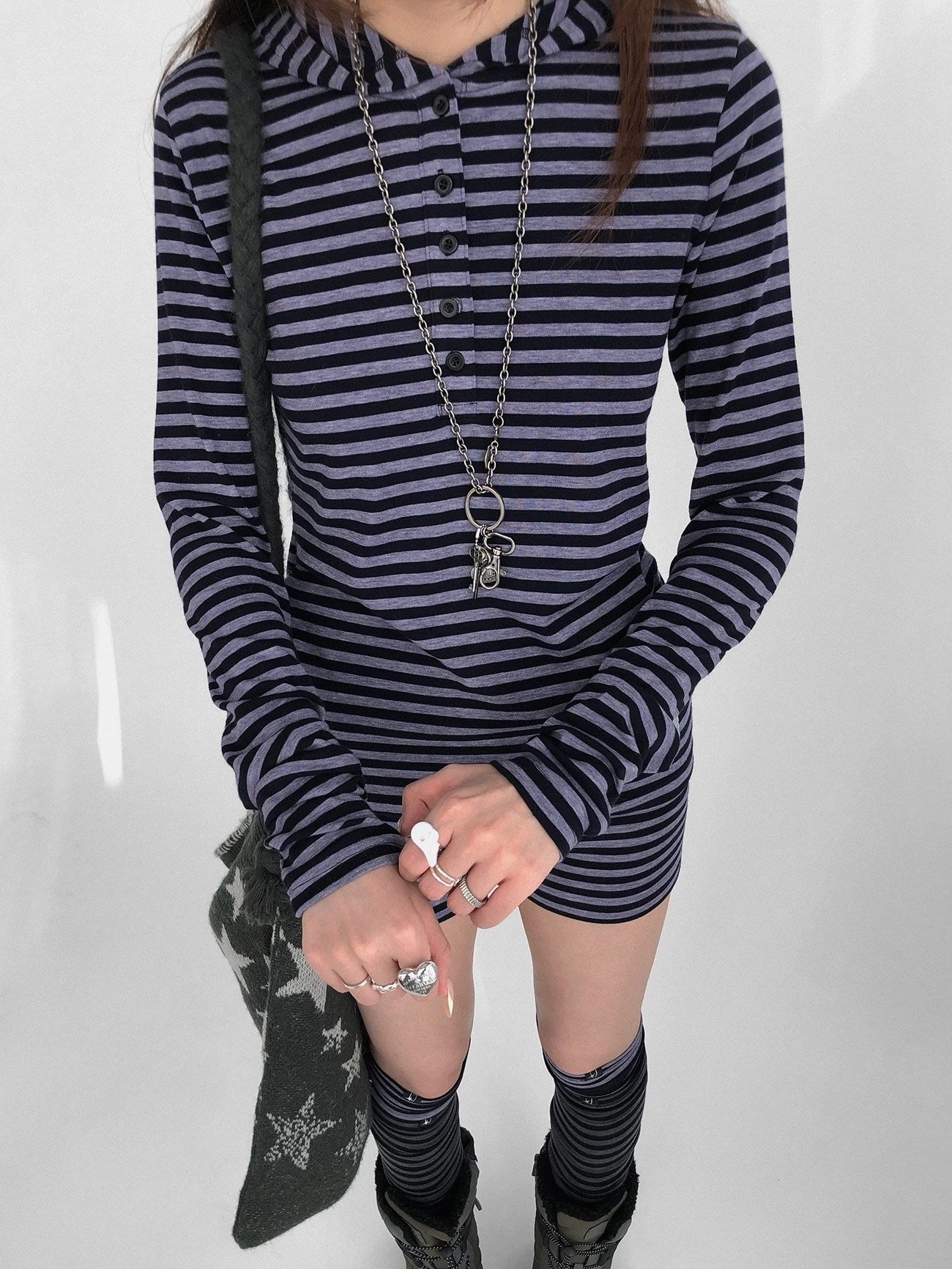 innomoood Slim Fit Striped Hooded Long Sleeve Casual Comfortable Women T-Shirt