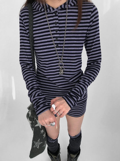 innomoood Slim Fit Striped Hooded Long Sleeve Casual Comfortable Women T-Shirt