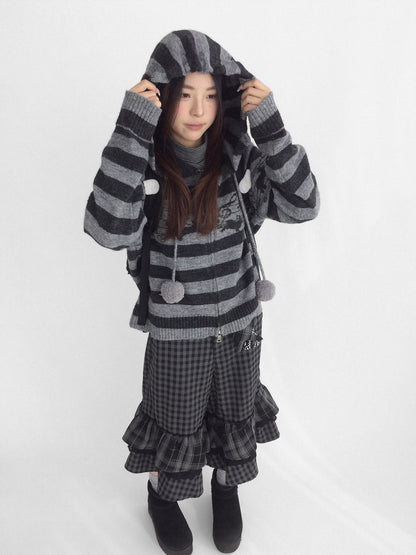 innomoood Soft Breathable Relaxed Wide Leg Natural Waist Plaid Lace Trim Women Pants