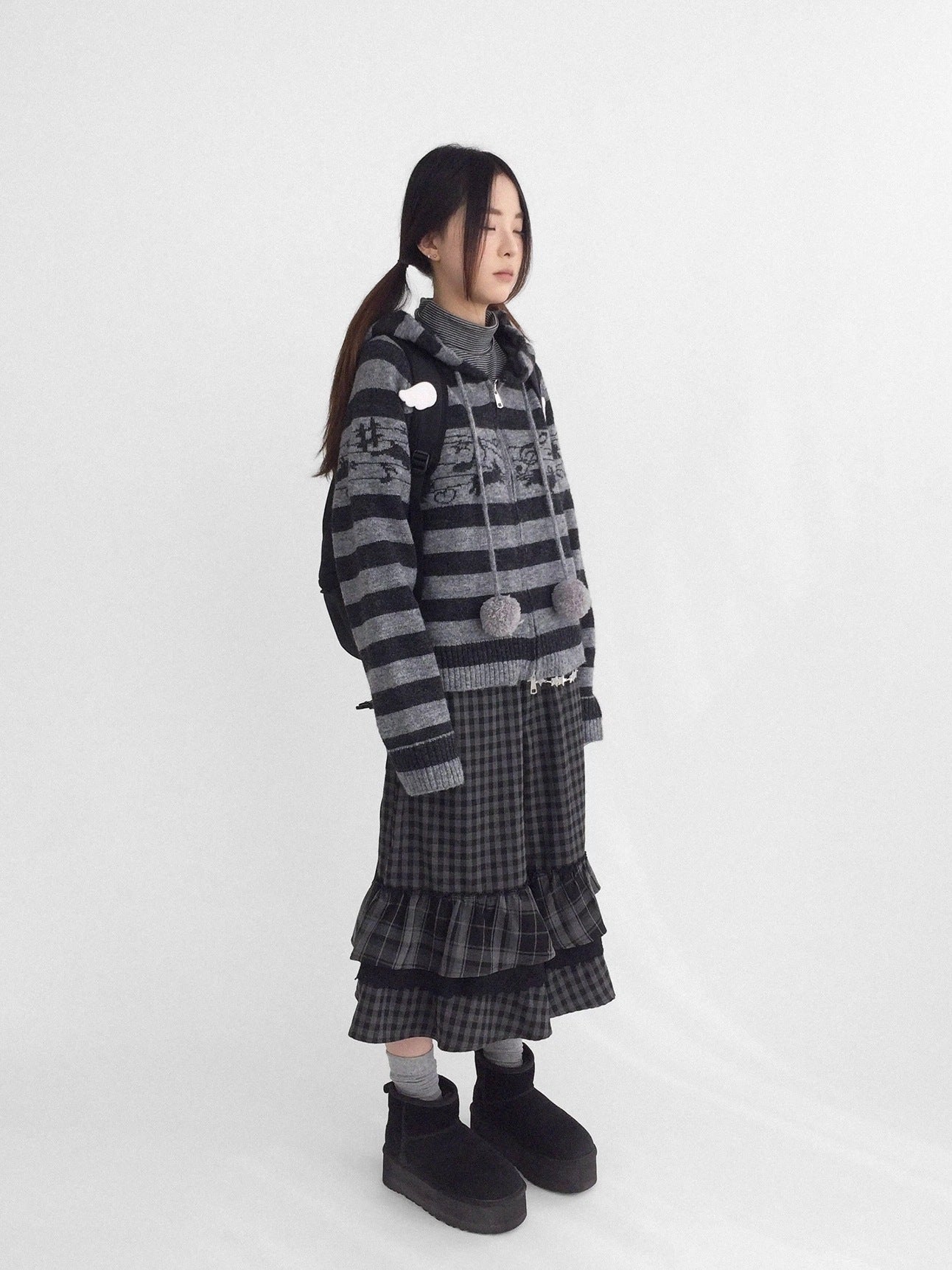 innomoood Soft Breathable Relaxed Wide Leg Natural Waist Plaid Lace Trim Women Pants