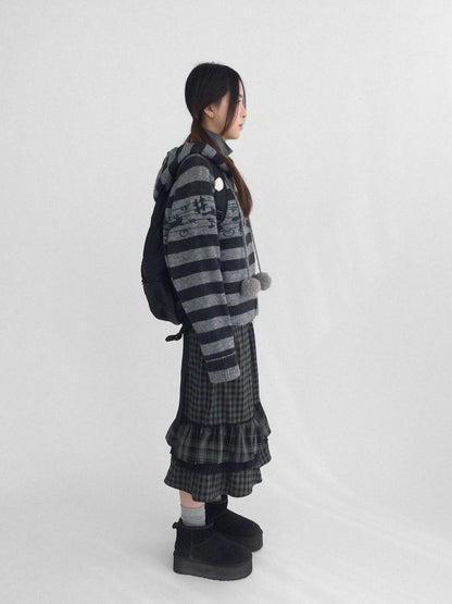 innomoood Soft Breathable Relaxed Wide Leg Natural Waist Plaid Lace Trim Women Pants