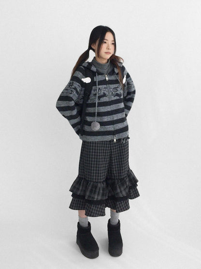 innomoood Soft Breathable Relaxed Wide Leg Natural Waist Plaid Lace Trim Women Pants