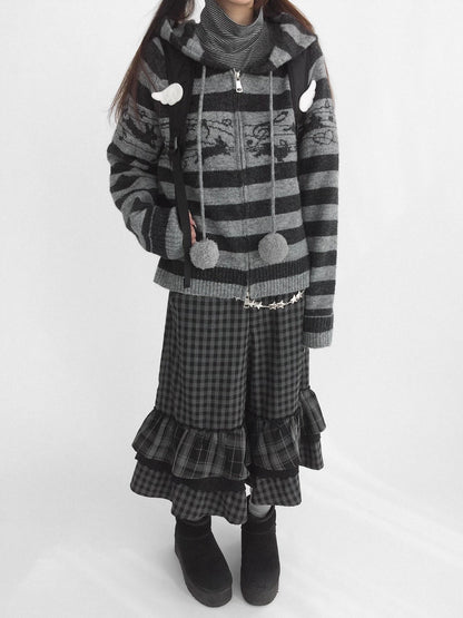 innomoood Soft Breathable Relaxed Wide Leg Natural Waist Plaid Lace Trim Women Pants