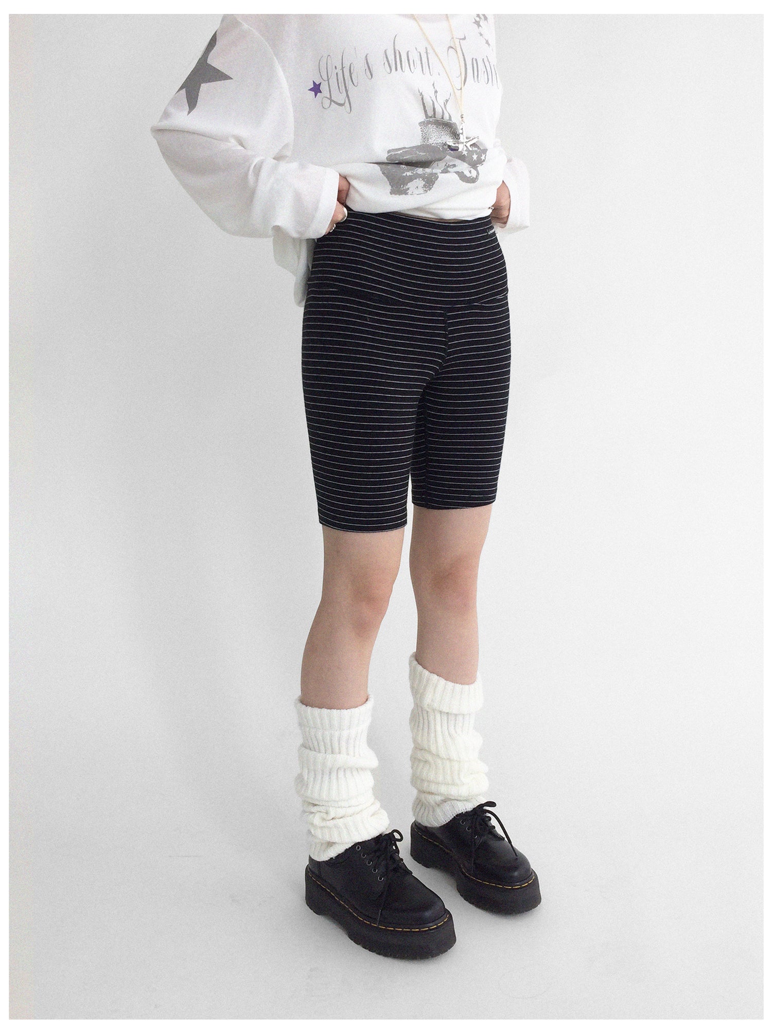 innomoood Soft Mid Rise Striped Yoga Shorts