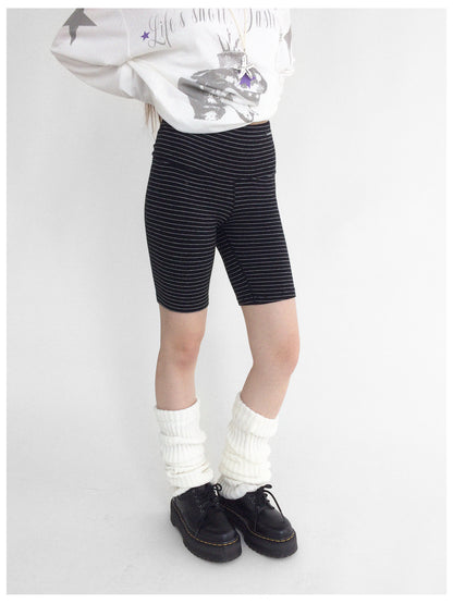 innomoood Soft Mid Rise Striped Yoga Shorts