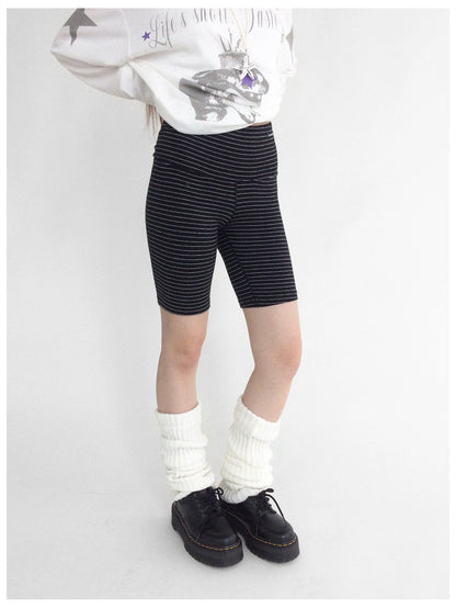 Soft Mid Rise Striped Yoga Shorts