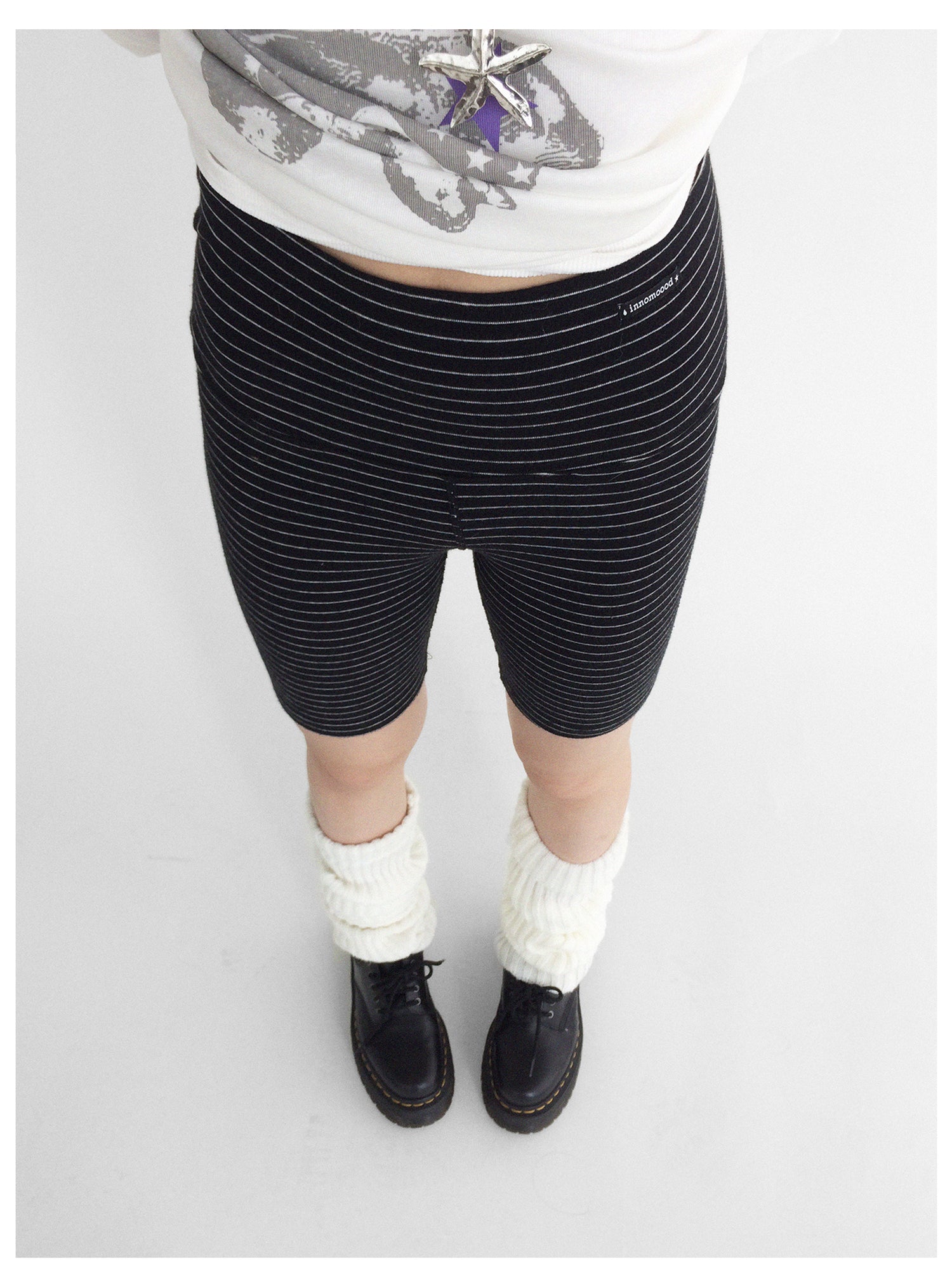 innomoood Soft Mid Rise Striped Yoga Shorts