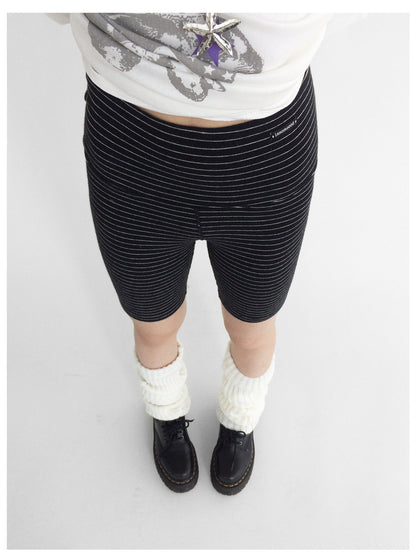innomoood Soft Mid Rise Striped Yoga Shorts