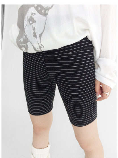 Soft Mid Rise Striped Yoga Shorts