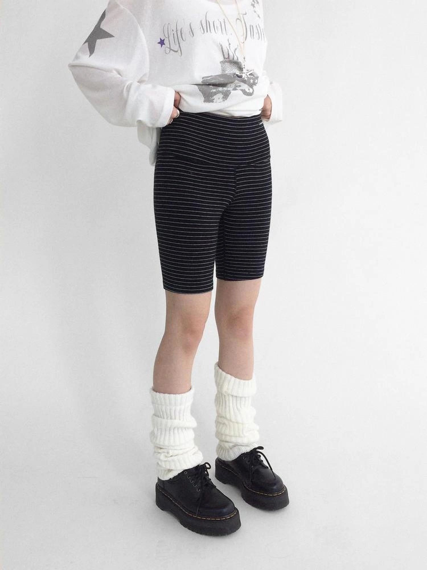 Soft Mid Rise Striped Yoga Shorts