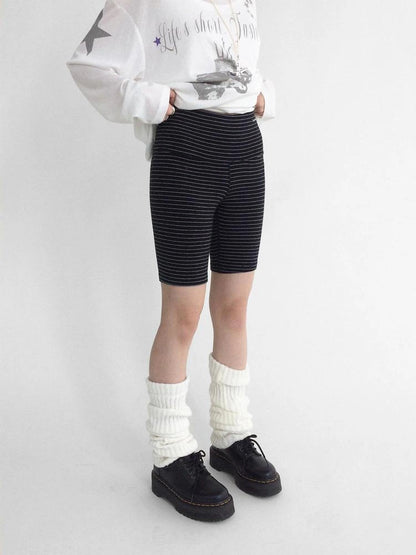 Soft Mid Rise Striped Yoga Shorts