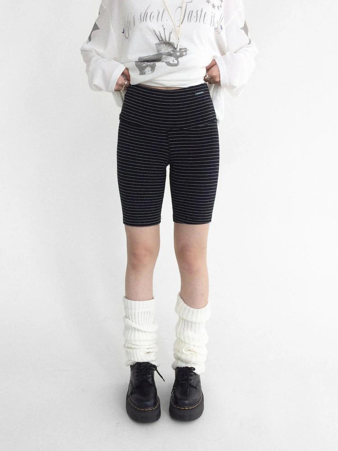 Soft Mid Rise Striped Yoga Shorts