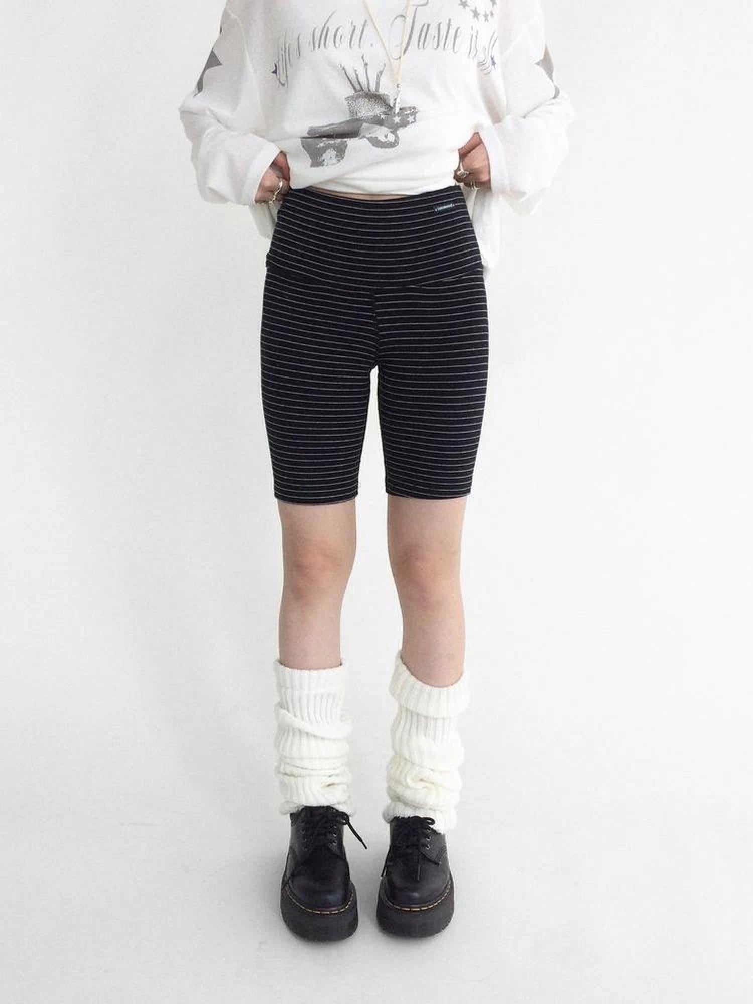 Soft Mid Rise Striped Yoga Shorts