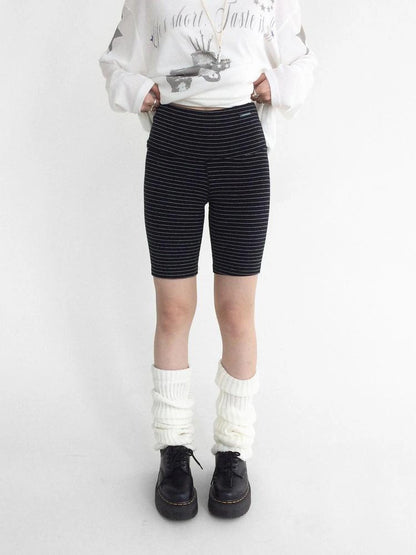 Soft Mid Rise Striped Yoga Shorts