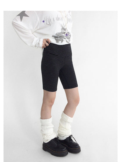 Soft Mid Rise Striped Yoga Shorts