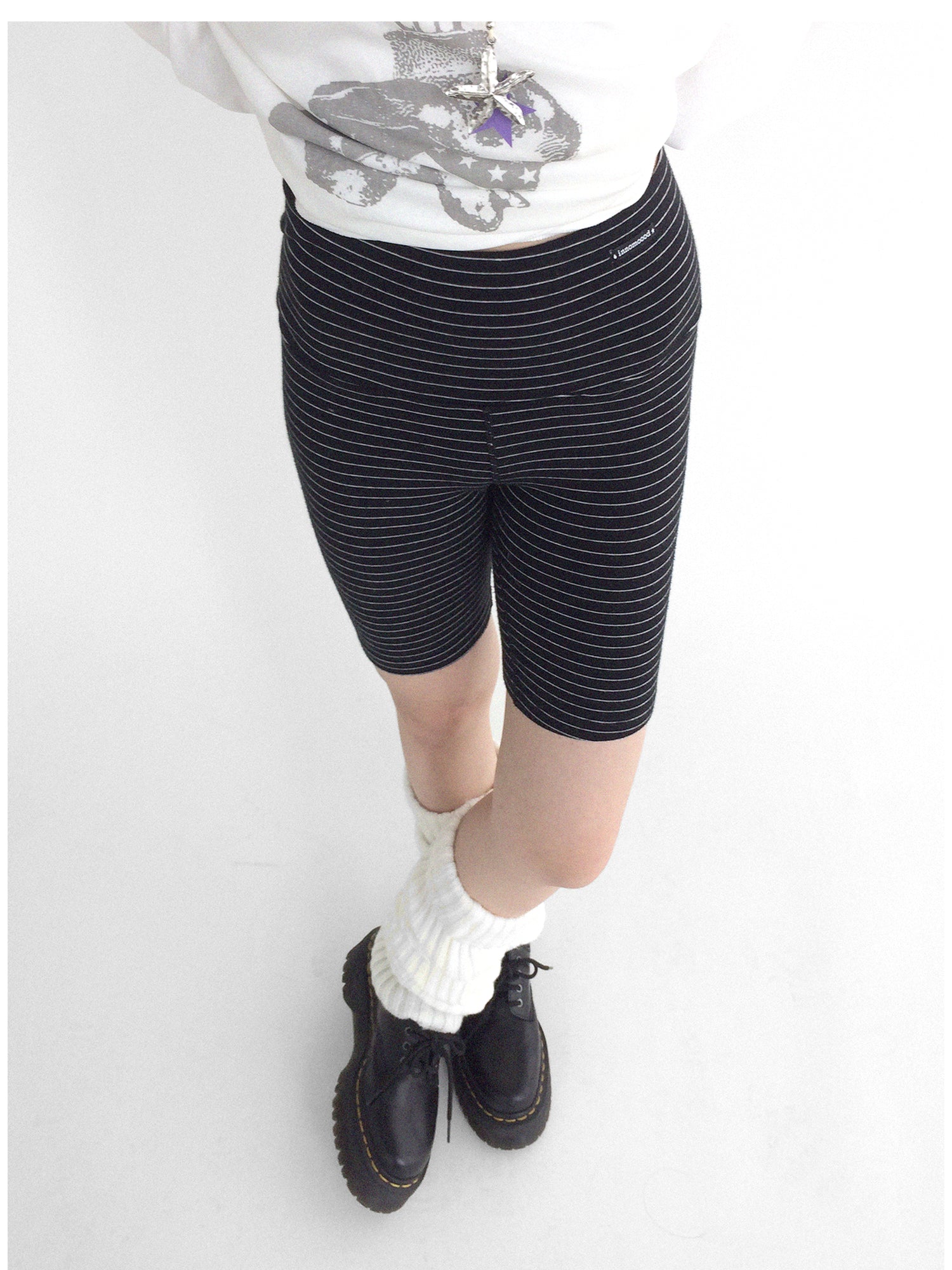 innomoood Soft Mid Rise Striped Yoga Shorts