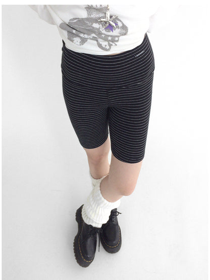 innomoood Soft Mid Rise Striped Yoga Shorts