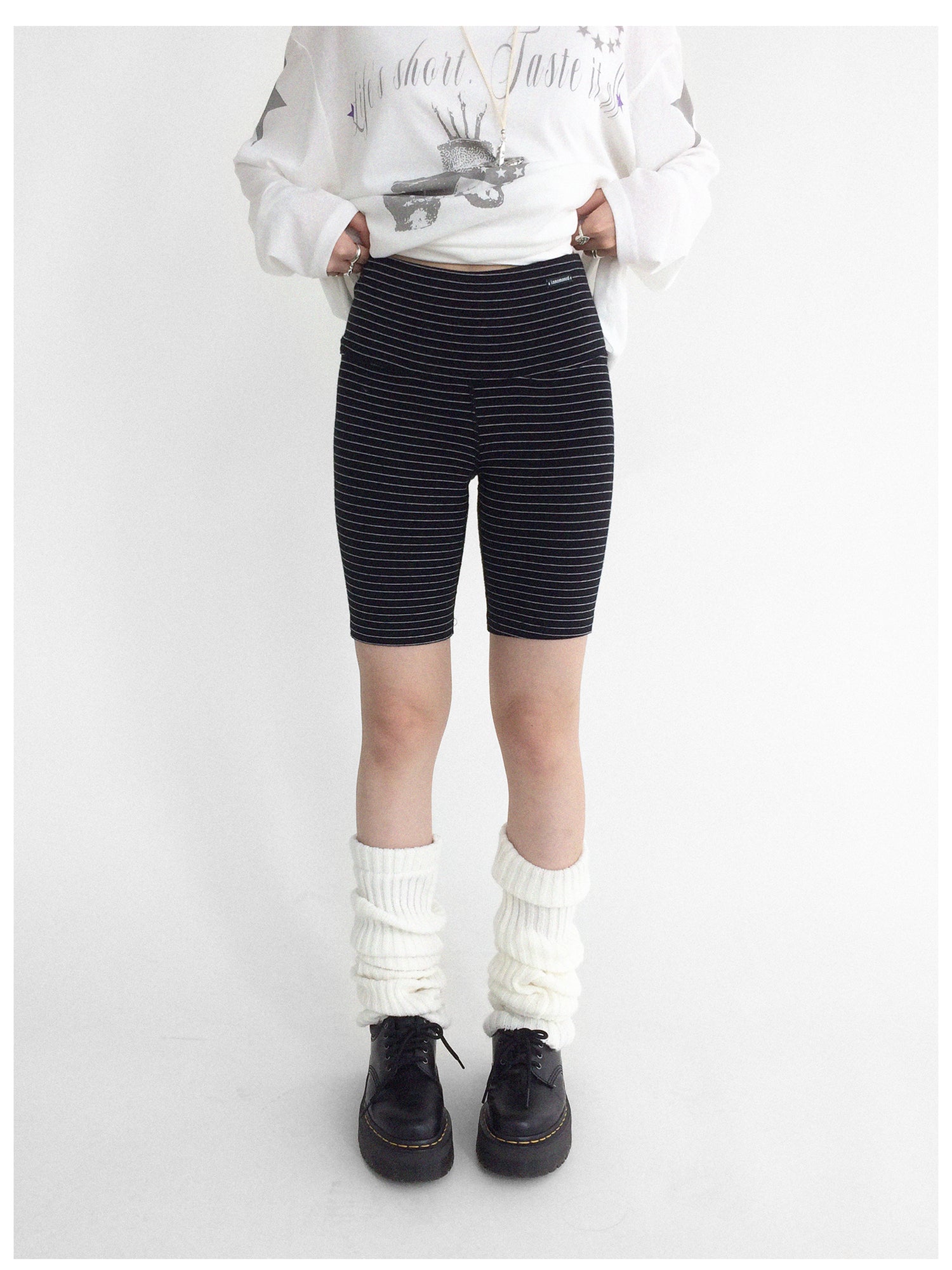 innomoood Soft Mid Rise Striped Yoga Shorts