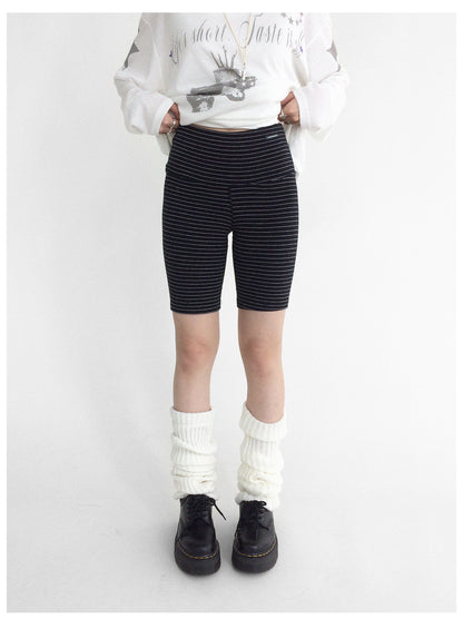innomoood Soft Mid Rise Striped Yoga Shorts