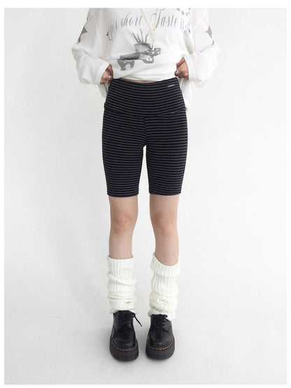 Soft Mid Rise Striped Yoga Shorts