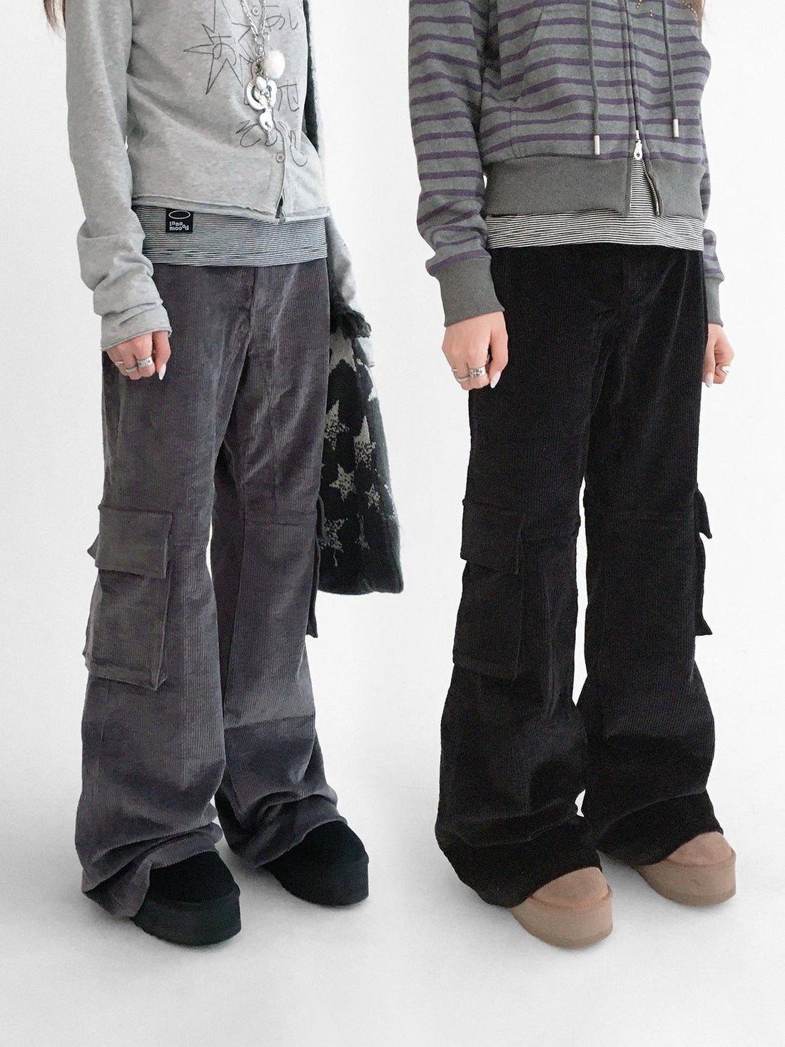 innomoood Soft Stretch Cotton Low Rise Flare With Pockets Zip Fly Casual Women Pants