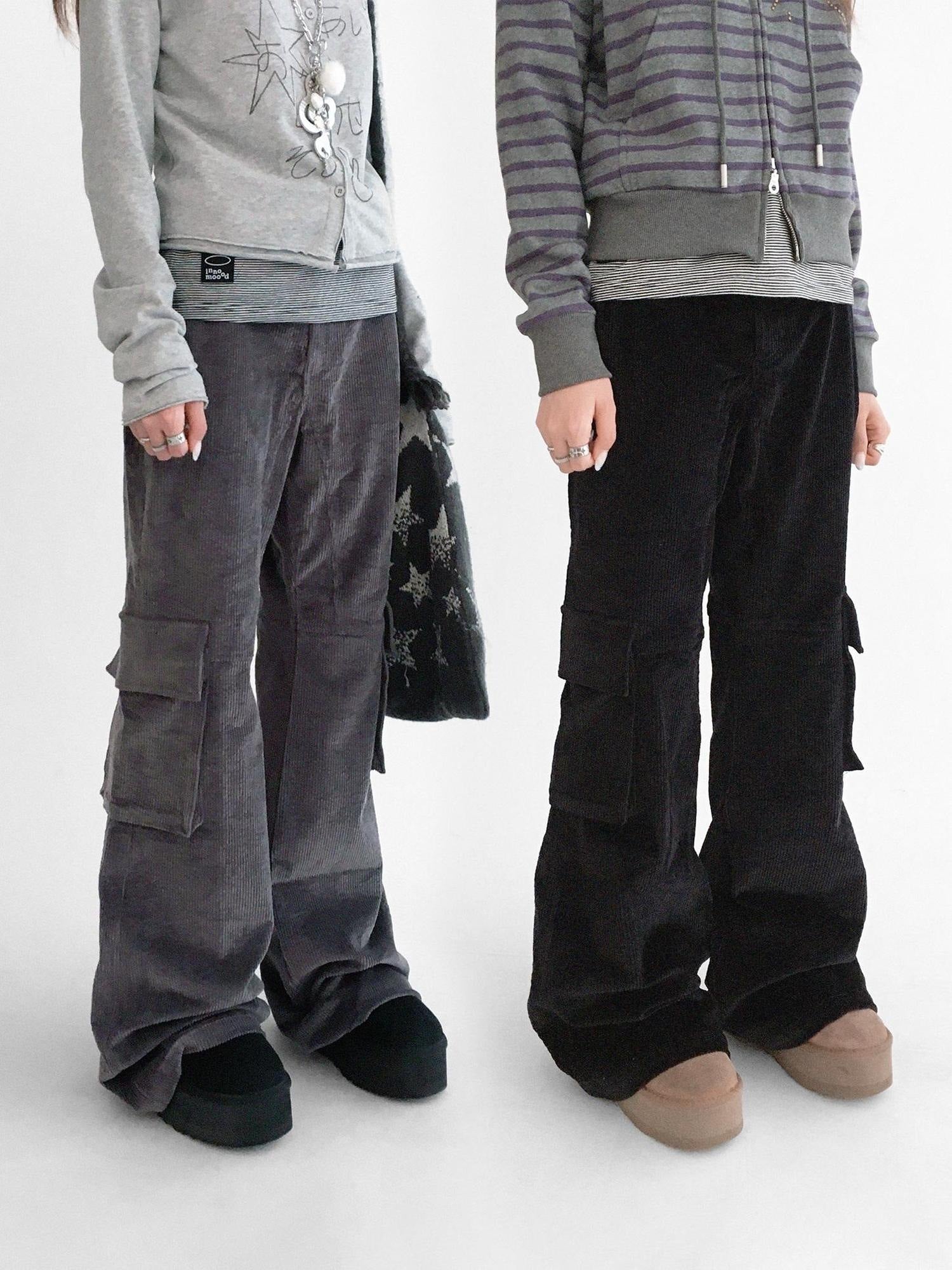 innomoood Soft Stretch Cotton Low Rise Flare With Pockets Zip Fly Casual Women Pants