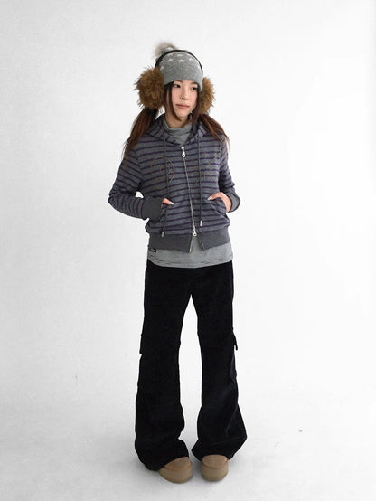 innomoood Soft Stretch Cotton Low Rise Flare With Pockets Zip Fly Casual Women Pants