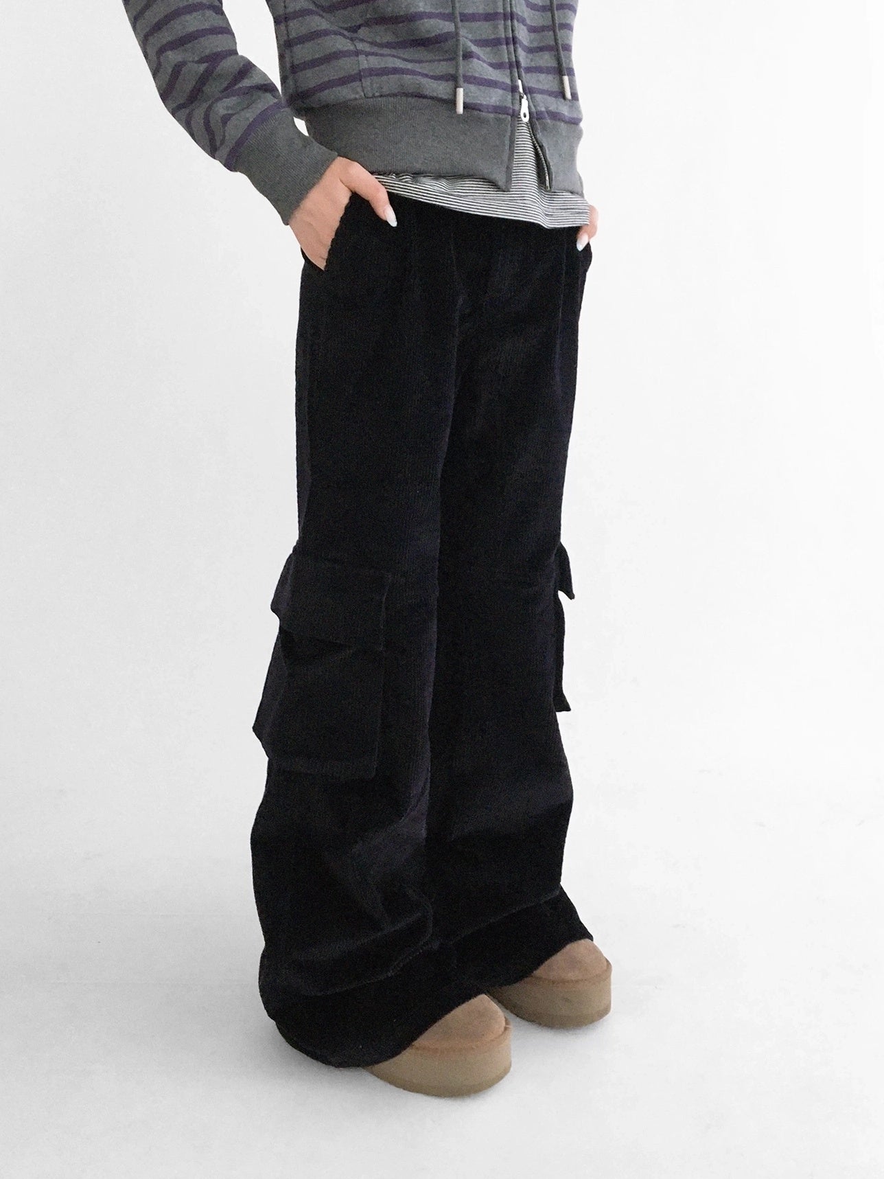 innomoood Soft Stretch Cotton Low Rise Flare With Pockets Zip Fly Casual Women Pants