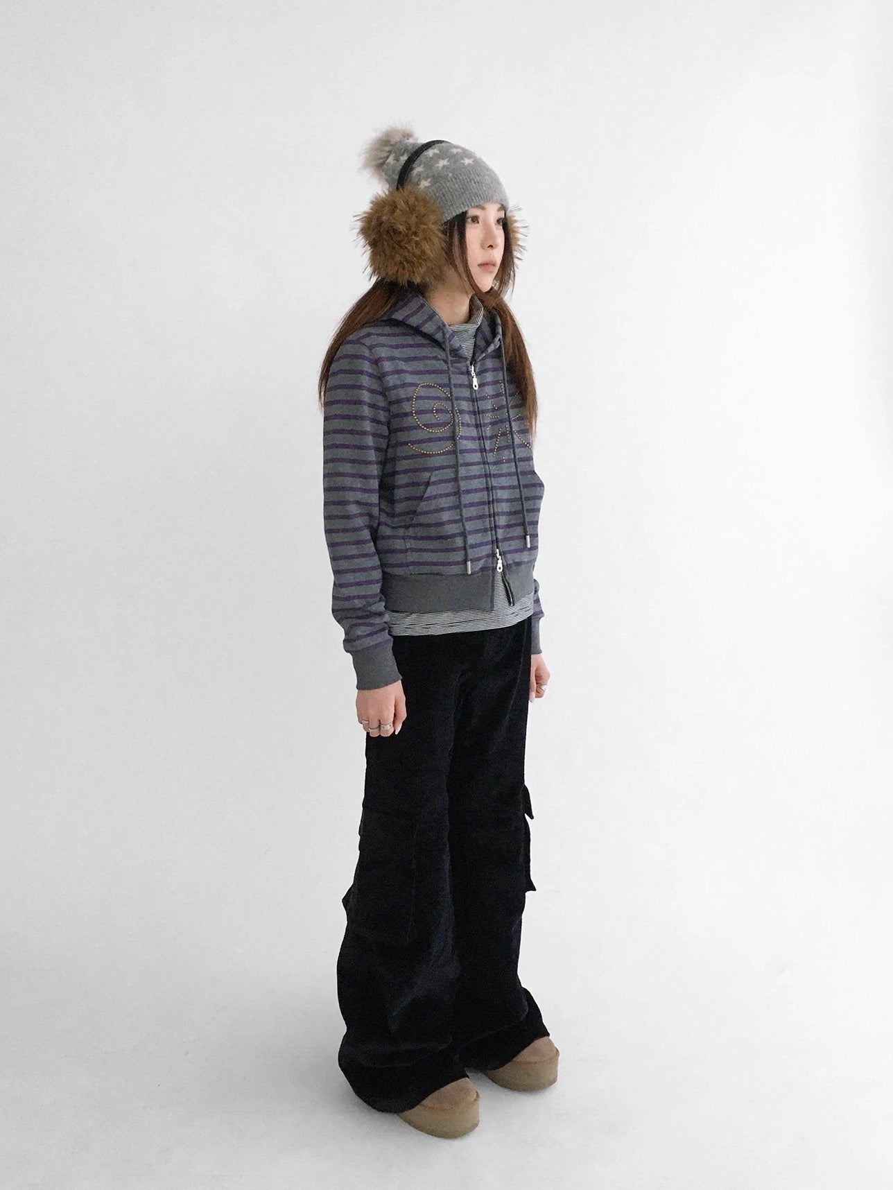 innomoood Soft Stretch Cotton Low Rise Flare With Pockets Zip Fly Casual Women Pants