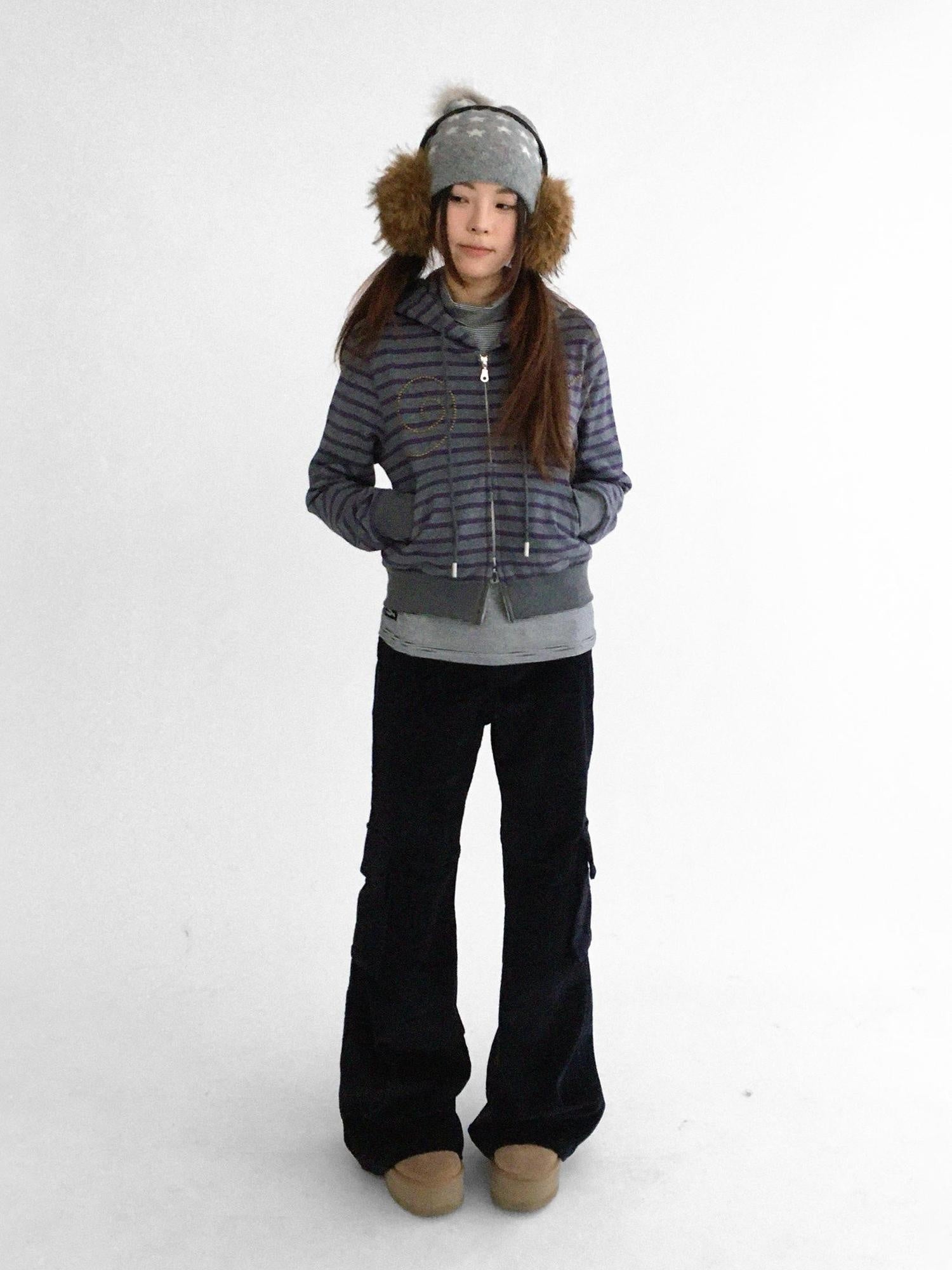 innomoood Soft Stretch Cotton Low Rise Flare With Pockets Zip Fly Casual Women Pants